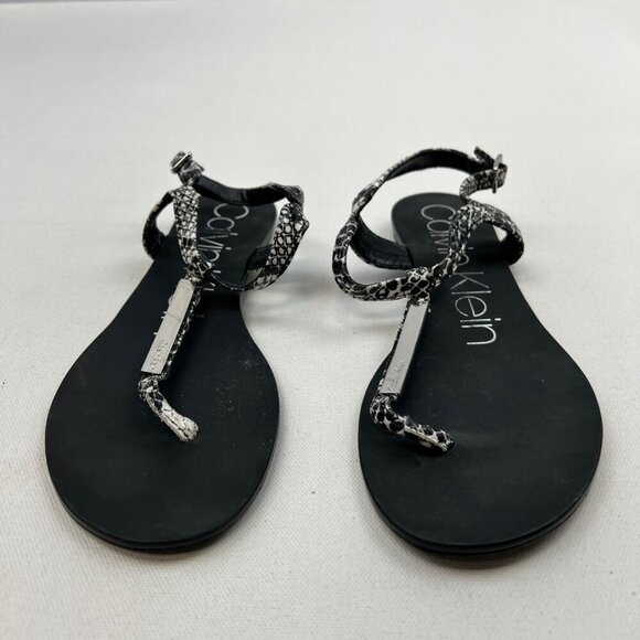 Calvin Klein Women's Snake Print Samira Ankle Buckle Sandals Black/White 6.5 - Picture 4 of 9